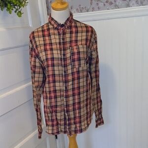Cotton On Plaid Button-Down Shirt in Red and Tan